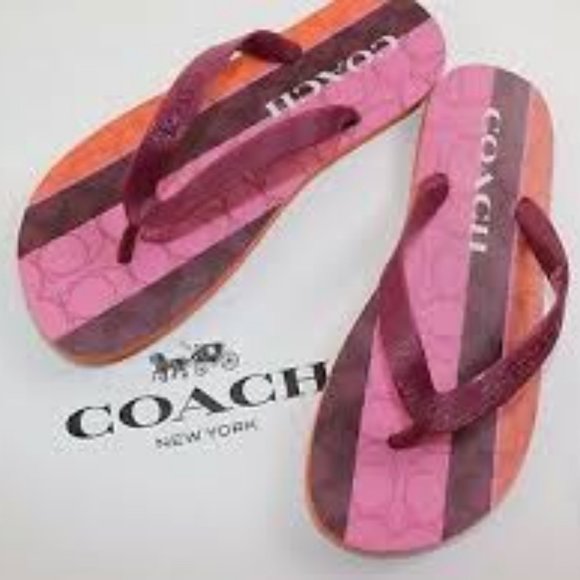 Coach Multi Colored Striped Flip Flops - Picture 9 of 9
